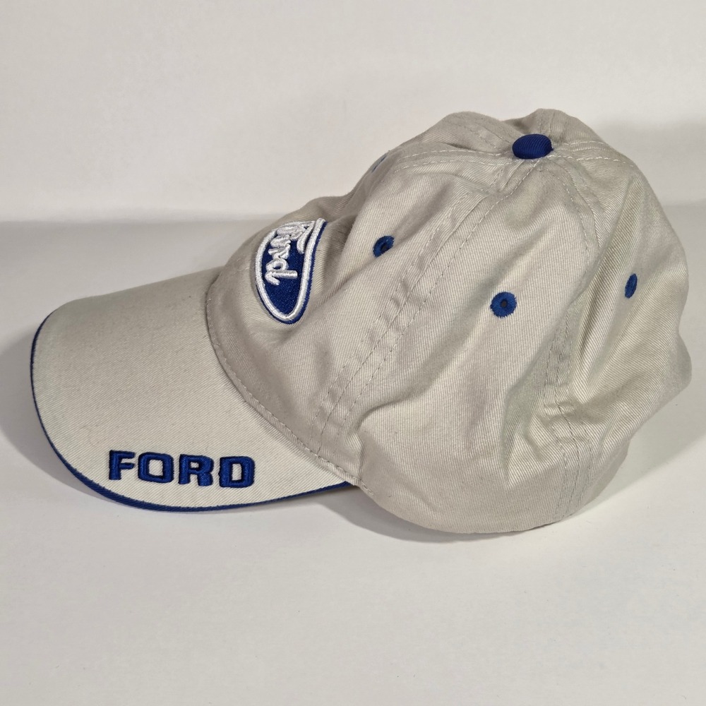 Ford Hat Tan Khaki Blue Embroidered Logo Baseball Cap Adjustable Strapback Mens - Picture 5 of 9